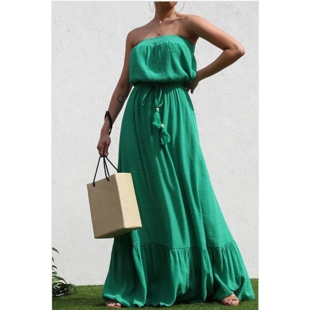 Green straless Soft Long Maxi Dress